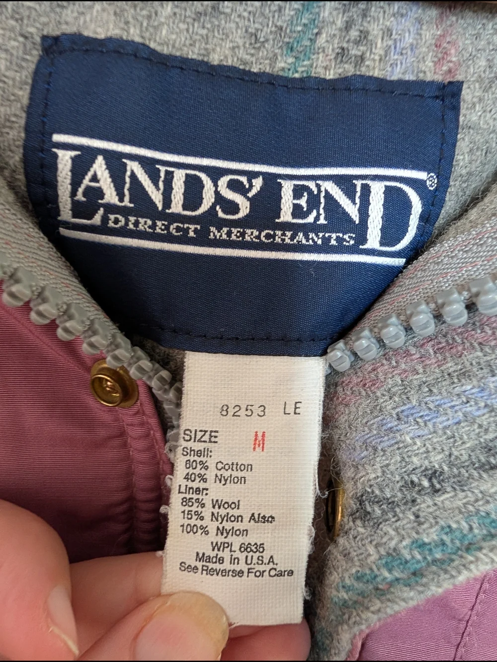 Vintage Lands' End Parka Mauve Pink Plaid Wool Lined Hooded Jacket M